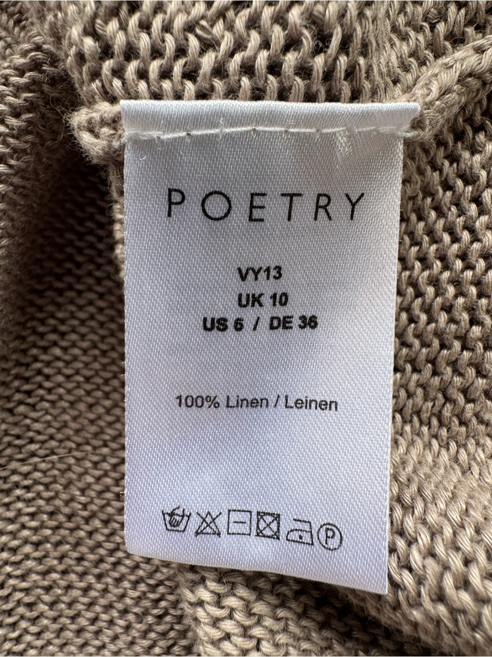 Poetry London Rolled Neck 100% Linen Delave Sweater, Taupe Size 6 - Picture 5 of 8
